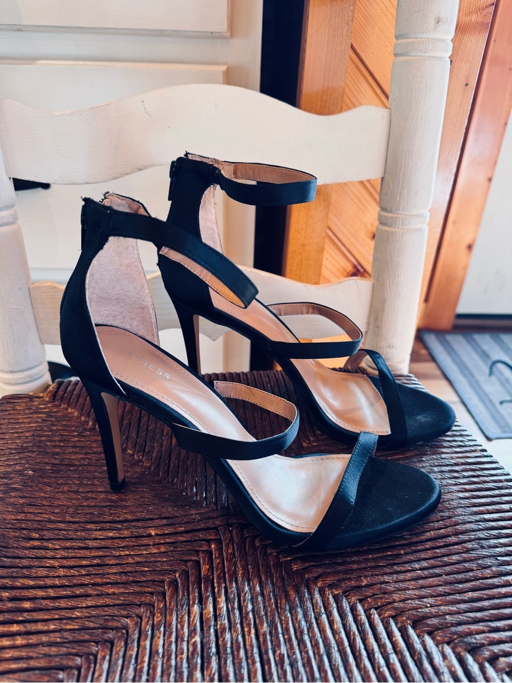 Express Black Strappy Heels Size 10 | Ankle Strap Stiletto 4” Heel